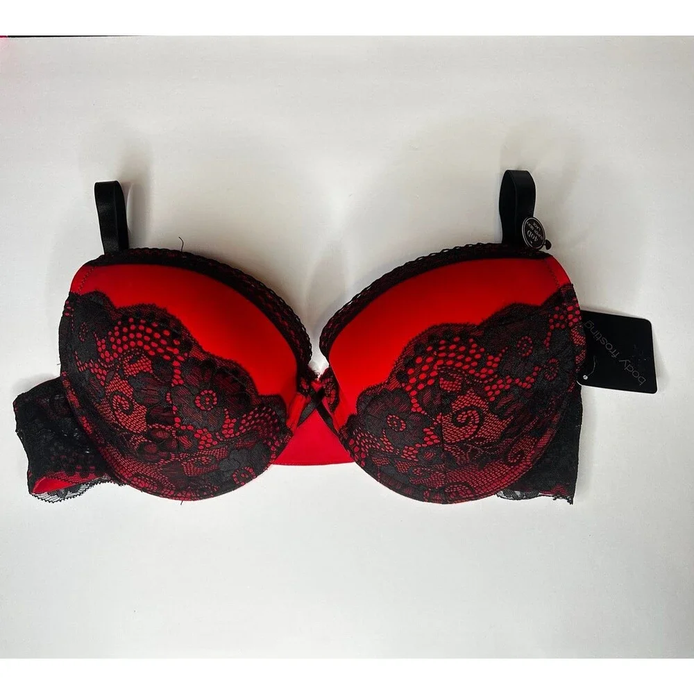 New Red Black floral Lace Lined Bra 40D